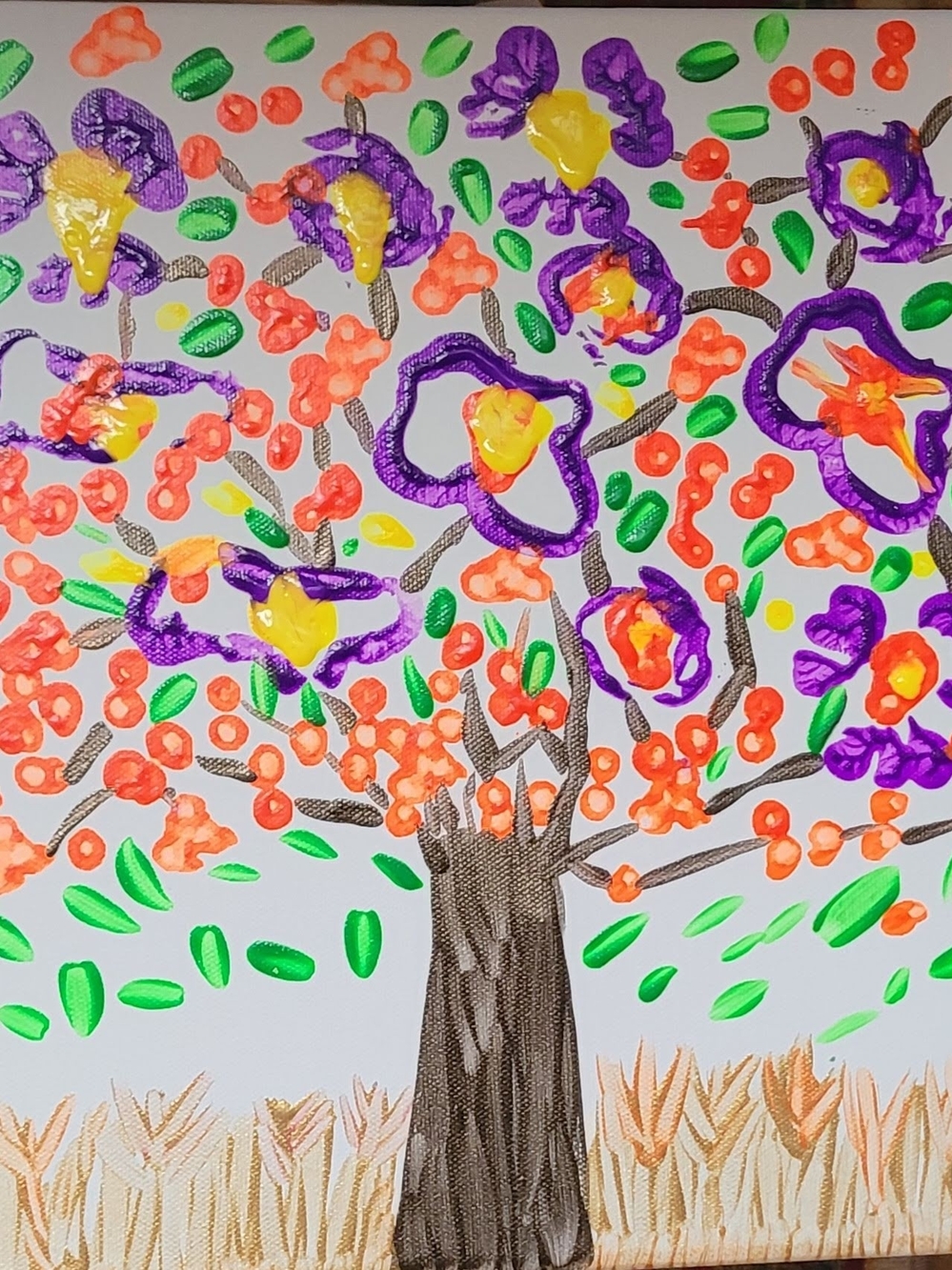 Abstract Floral Tree Canvas Wall Art in Purple, Orange, Yellow, Green